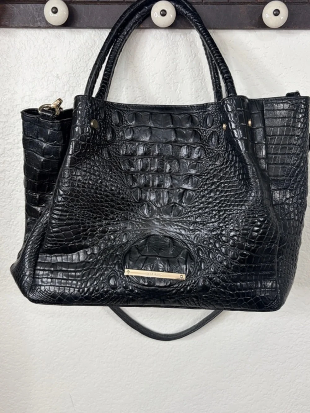 BRAHMIN Small Mallory Black Melbourne Croc-Embossed Leather Tote Bag Purse